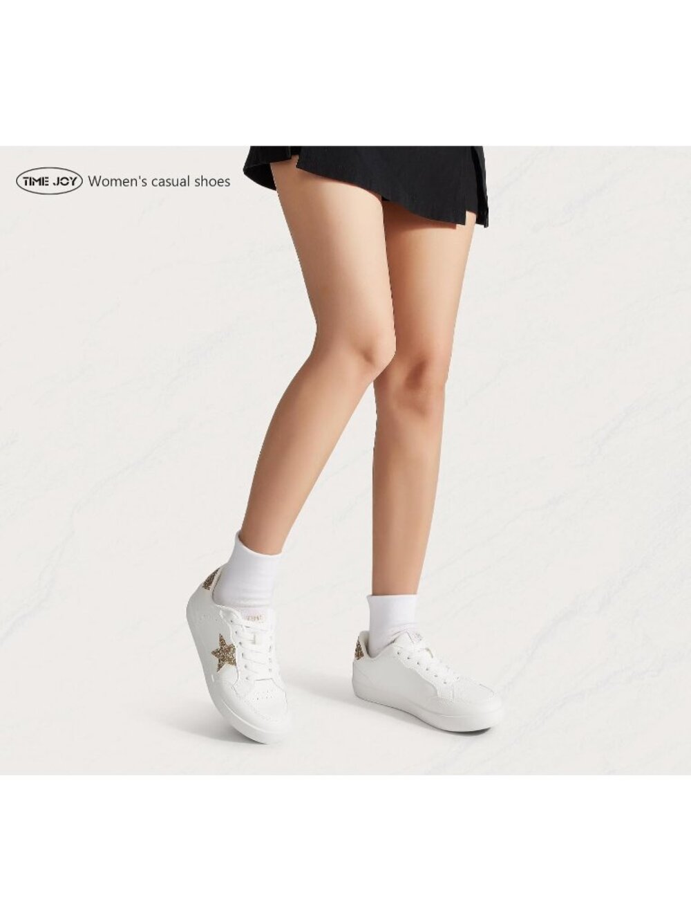 Women's White/Gold Glitter Stylish Sequins Lace-Up Low Top Fashion Star Sneakers - Picture 2 of 7
